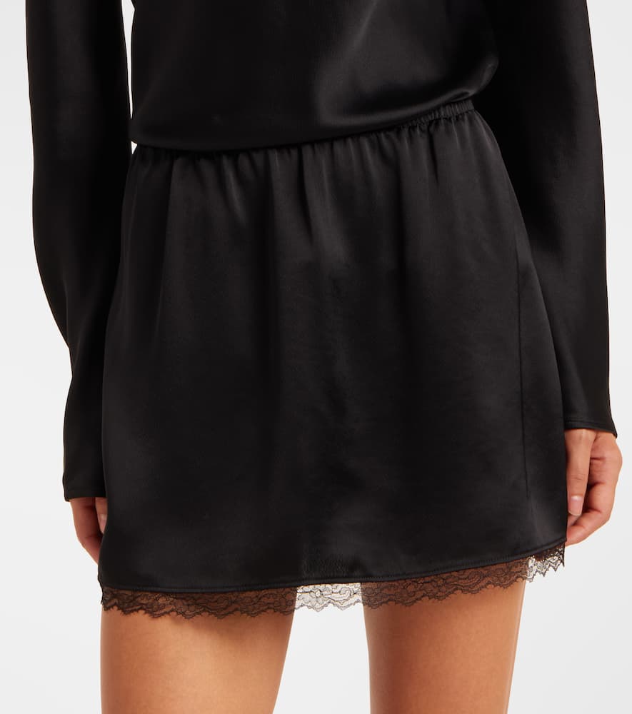 Leset Barb Lace-trimmed Satin Mini Skirt In Black