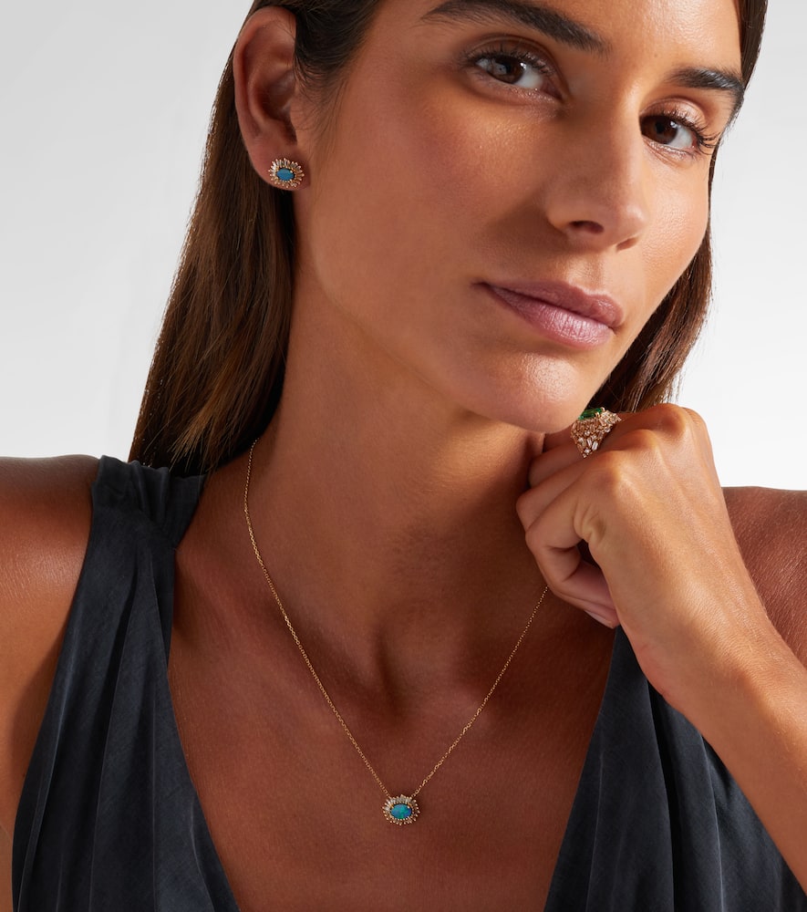 Suzanne Kalan One Of A Kind 18kt Gold Necklace With Opal And Diamonds In Gold
