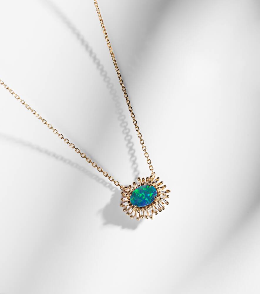 Suzanne Kalan One Of A Kind 18kt Gold Necklace With Opal And Diamonds In Gold