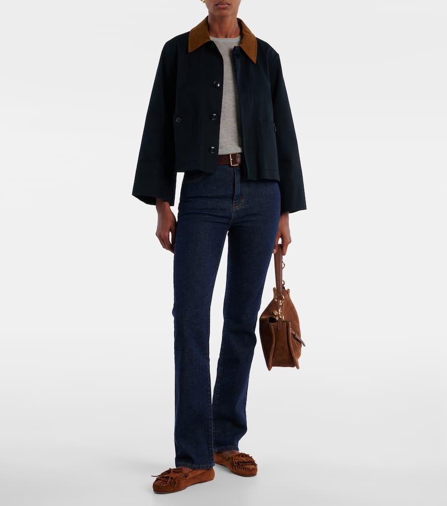 Frame Corduroy-trimmed Cotton-twill Jacket In Black