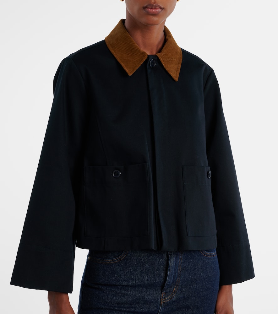 Frame Corduroy-trimmed Cotton-twill Jacket In Black