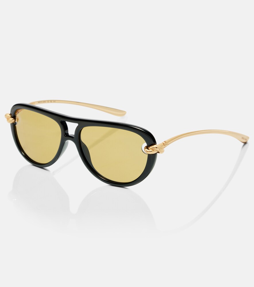 Bottega Veneta Bv1418s Signature Icons 001 Black Gold Yellow Sunglasses In Multi