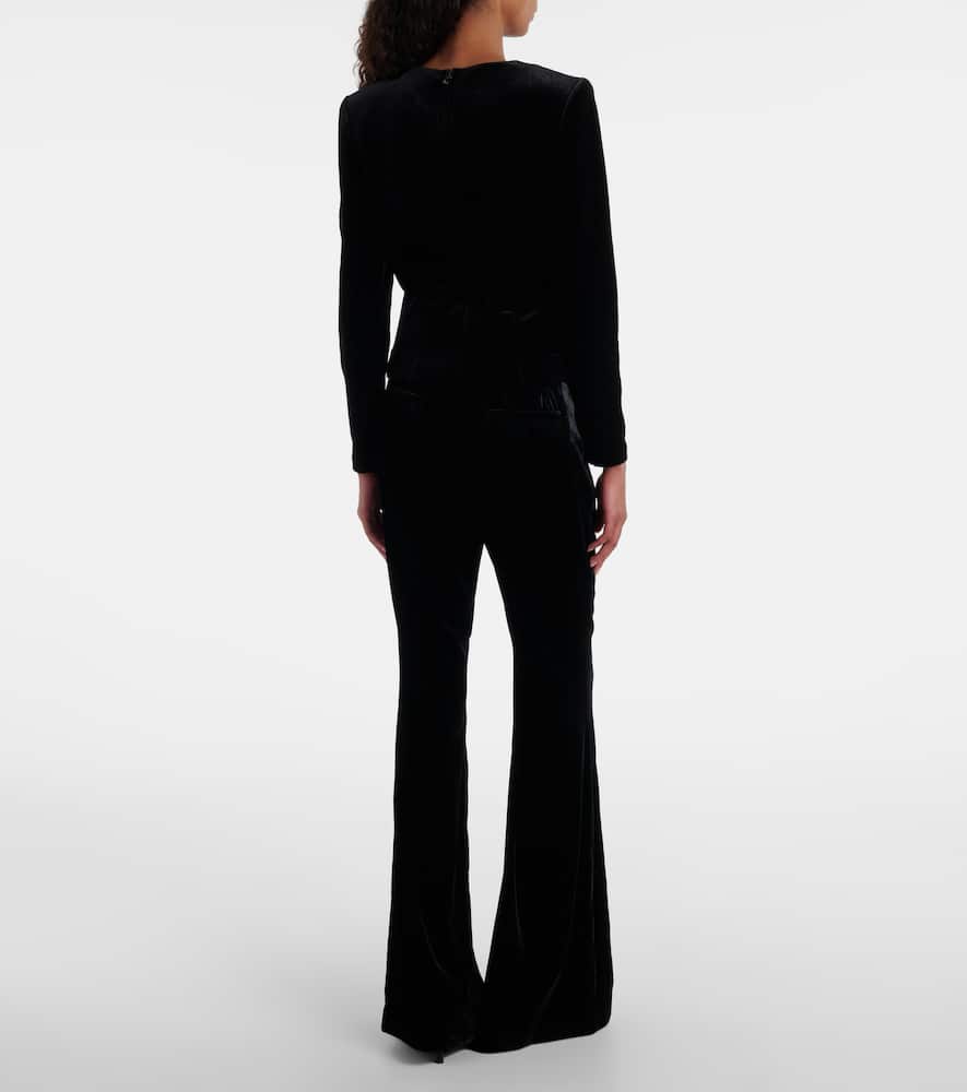 Roland Mouret Asymmetric Embellished Velvet Top In Black