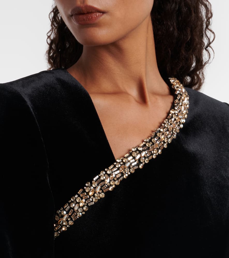 Roland Mouret Asymmetric Embellished Velvet Top In Black