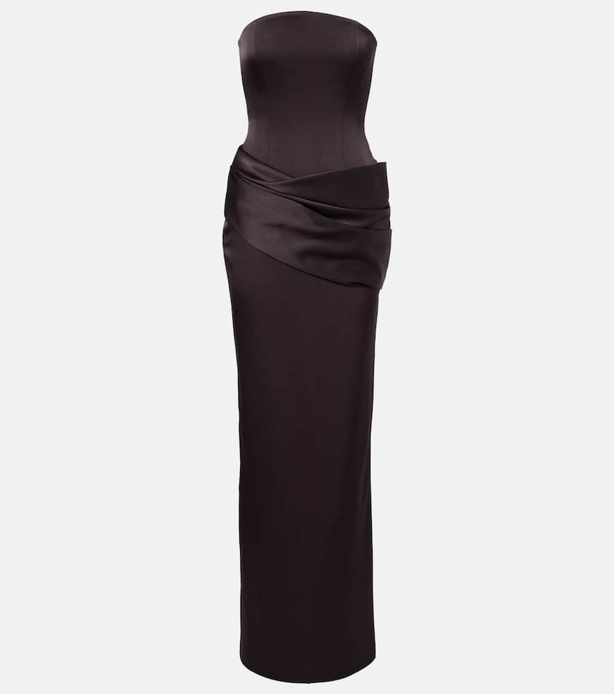 Alex Perry Draped Satin Crêpe Bustier Gown In Brown