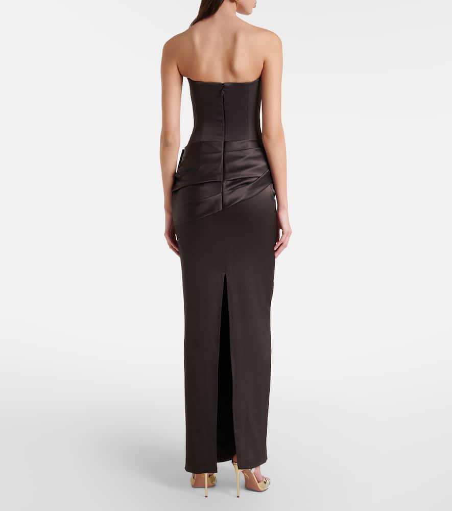 Alex Perry Draped Satin Crêpe Bustier Gown In Brown