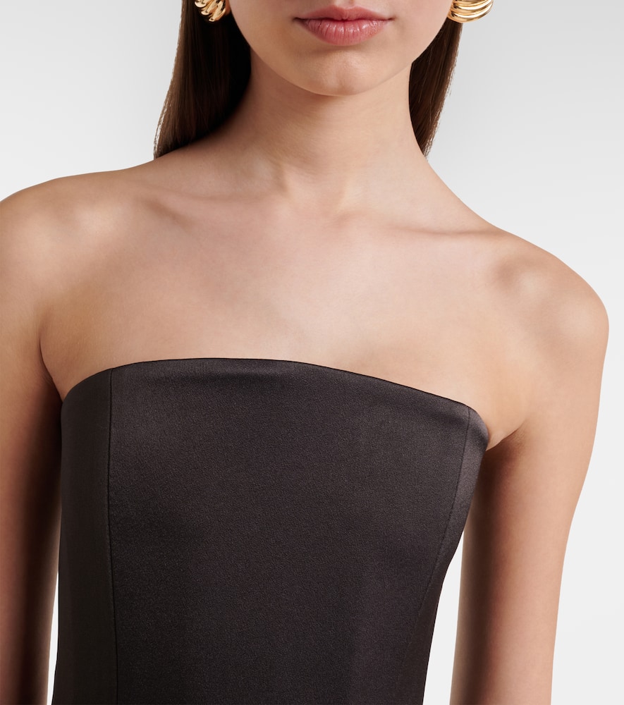 Alex Perry Draped Satin Crêpe Bustier Gown In Brown