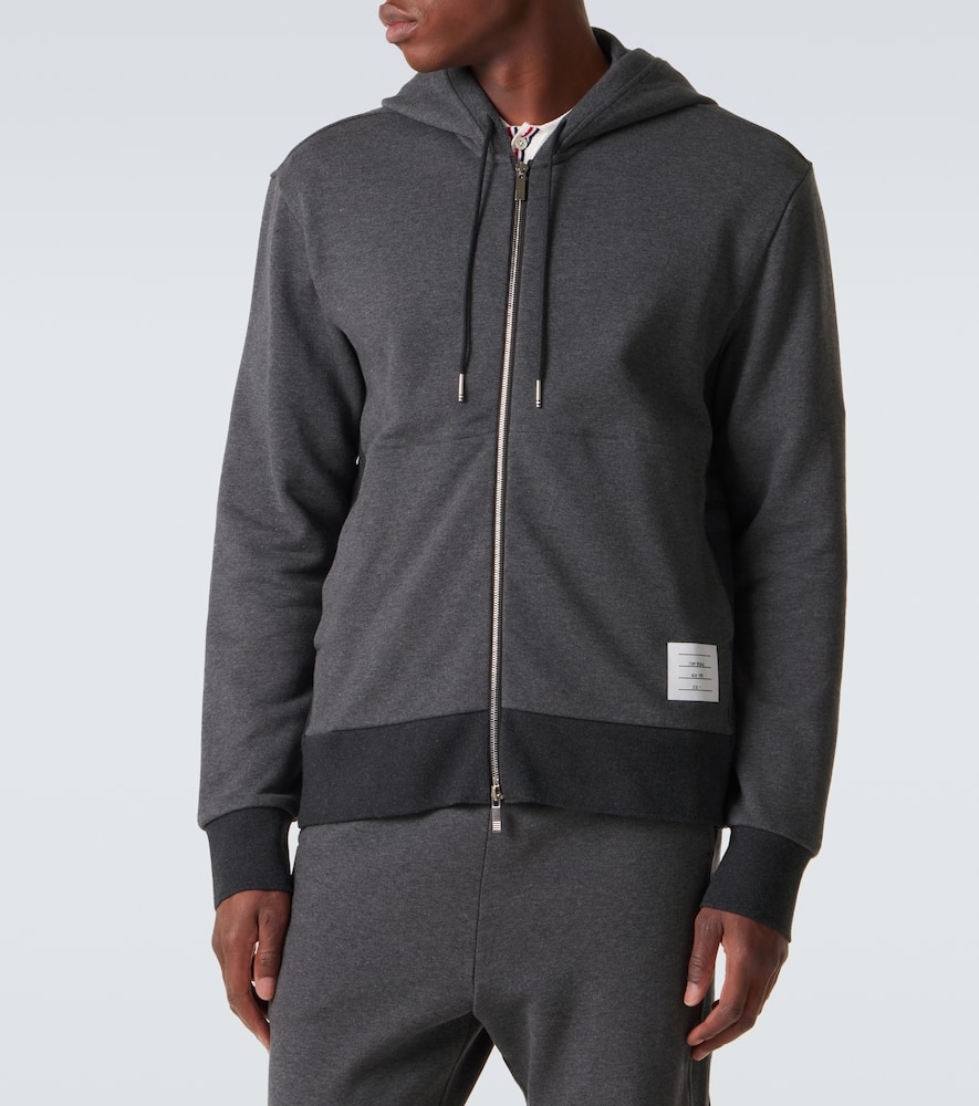 Thom Browne 4-bar Cotton Jersey Zip-up Hoodie In Gray