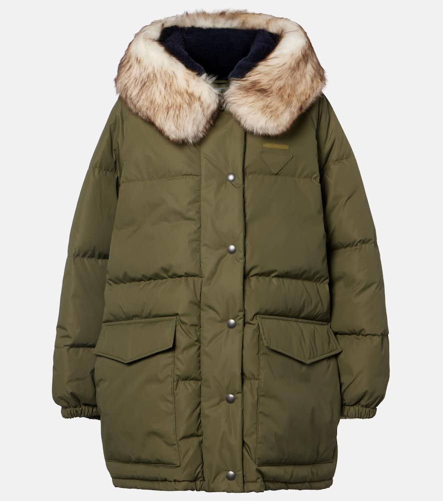Prada Shearling-trimmed Down Coat In Green
