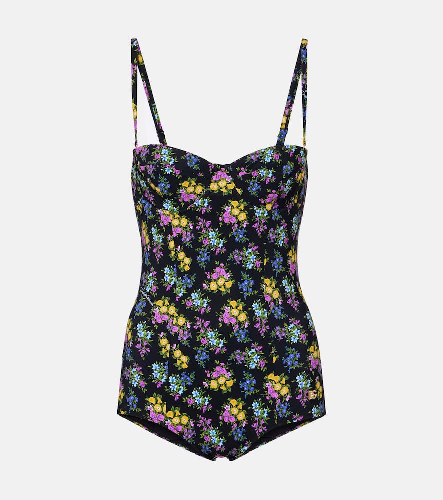 Dolce & Gabbana Floral Swimsuit In Black