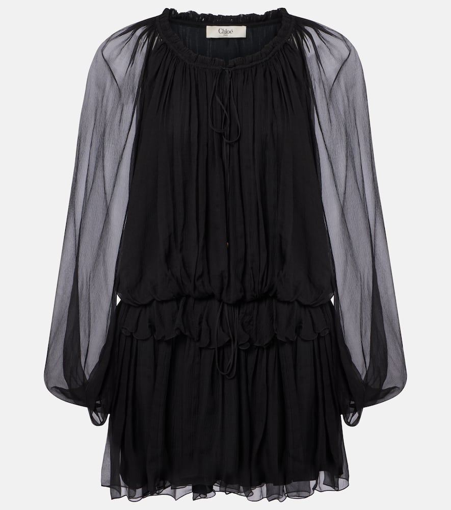 Chloé Ruffled Draped Silk Minidress In Black