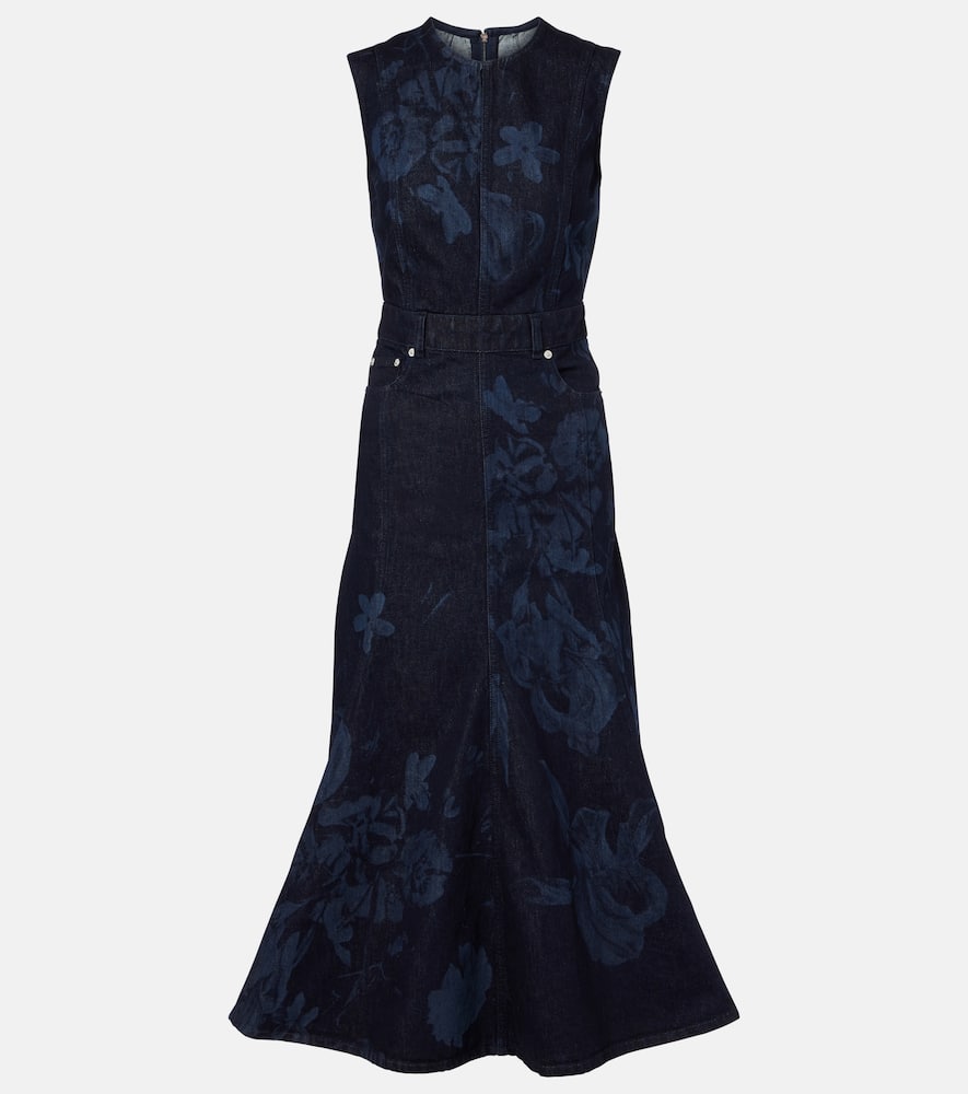 Erdem Floral Denim Midi Dress In Blue