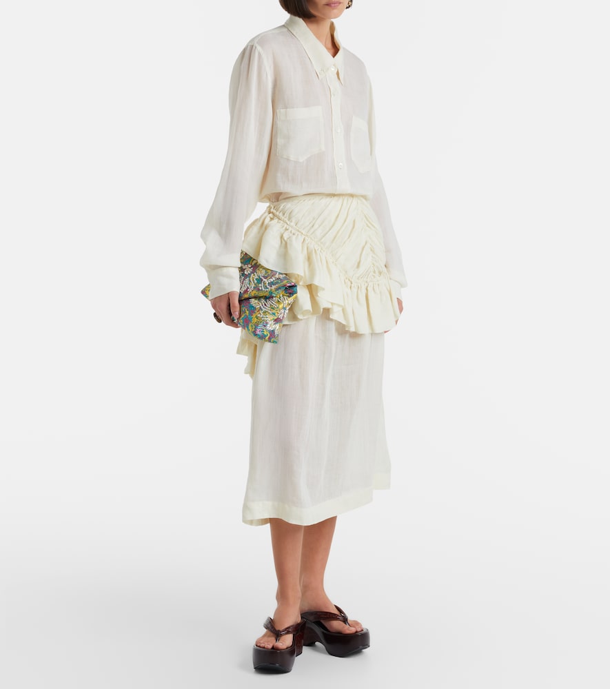 Dries Van Noten Ruffled ramie midi skirt