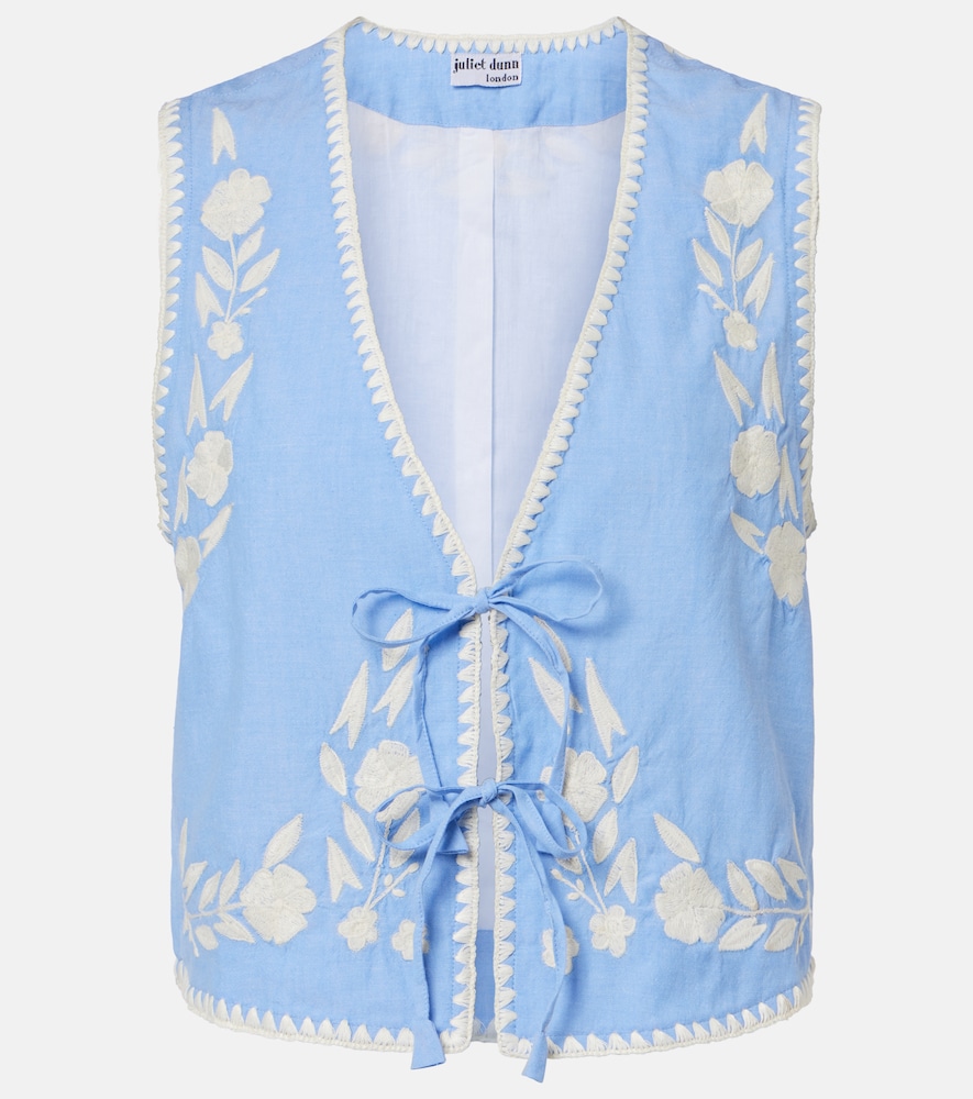 Juliet Dunn Embroidered cotton chambray vest