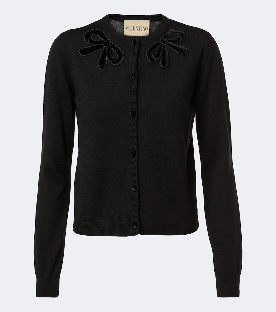 Valentino Donna Cardigan In Lana Vergine Con Ricamo Nero It Taglia 44- Mytheresa