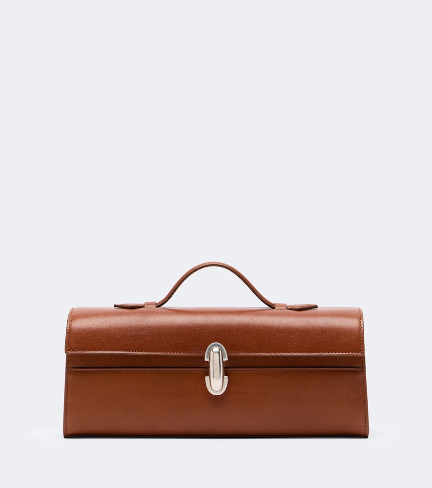 Savette Symmetry Slim Small Leather Top Handle Bag In Brown