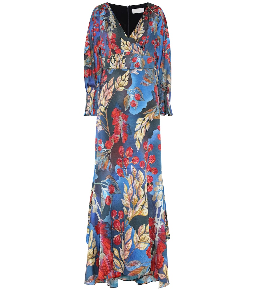 Click to view more detailed imagery on our partner's website Peter Pilotto Asymmetric Floral-print Stretch-silk Maxi Dress In Blue
