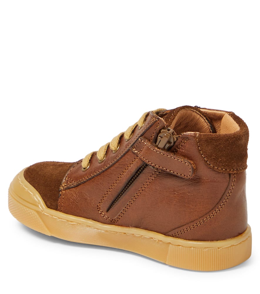 Petit Nord Suede-trimmed Leather Sneakers In Brown