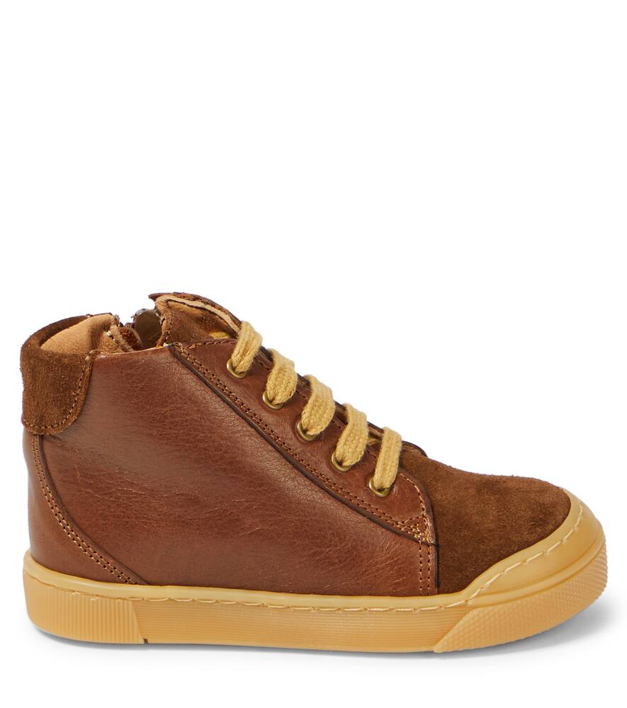 Petit Nord Suede-trimmed Leather Sneakers In Brown