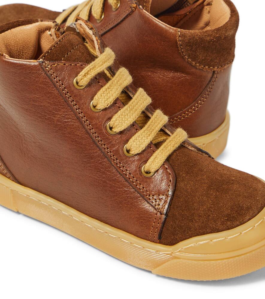 Petit Nord Suede-trimmed Leather Sneakers In Brown