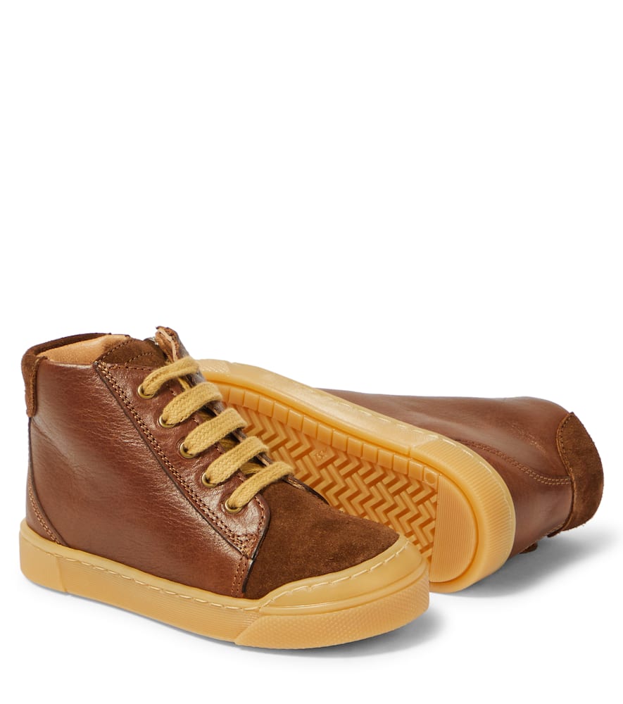 Petit Nord Suede-trimmed Leather Sneakers In Brown