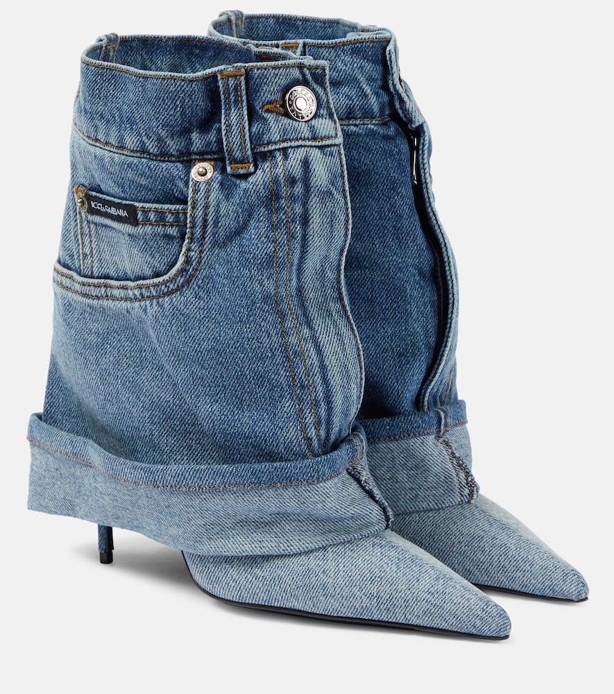 Shop Dolce & Gabbana 105 Patchwork Denim Ankle Boots In Blue