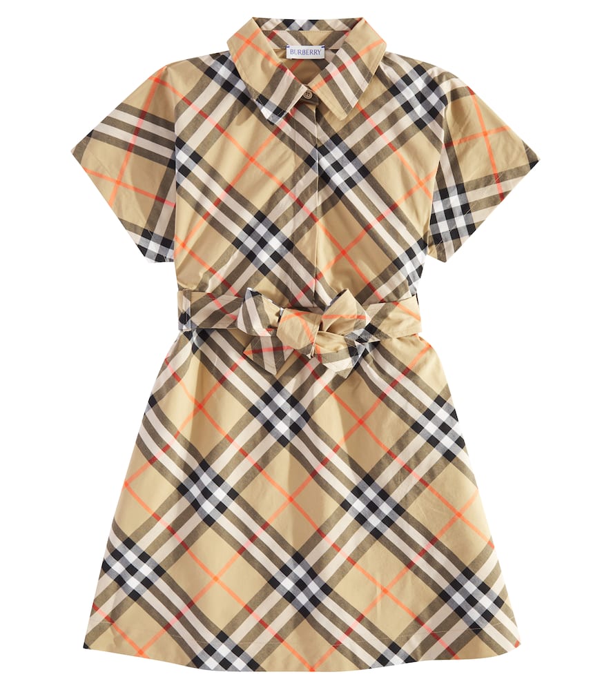 Burberry Girls Sand Ip Check Kids Giulietta Checked Cotton-poplin Dress In Beige