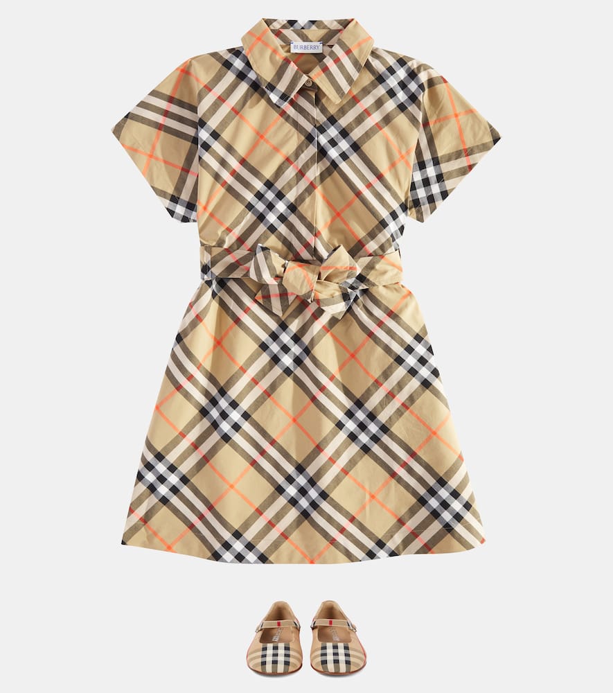 Burberry Girls Sand Ip Check Kids Giulietta Checked Cotton-poplin Dress In Beige