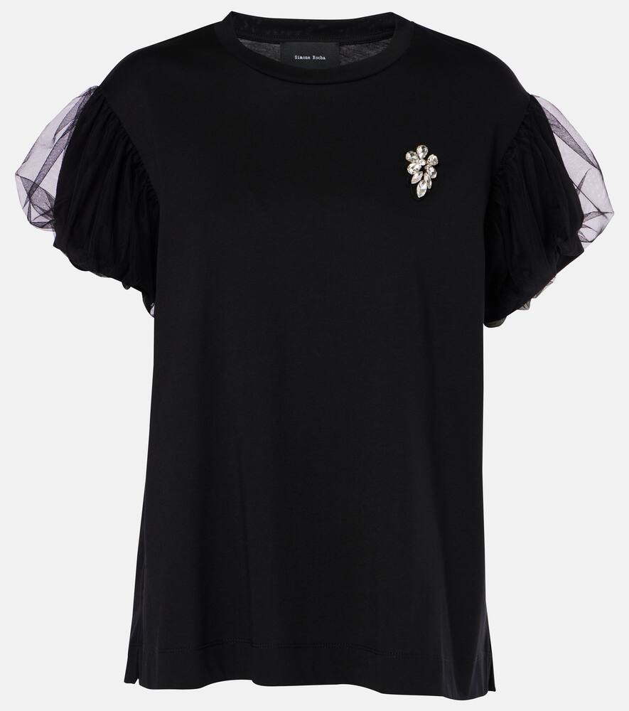 Simone Rocha Embelished tulle-trimmed cotton jersey top
