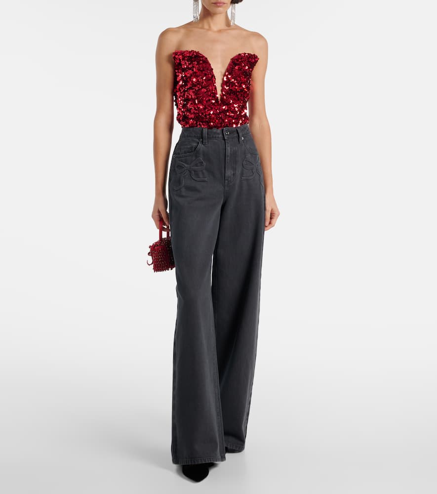 Self-portrait Sequined Corset In Rot