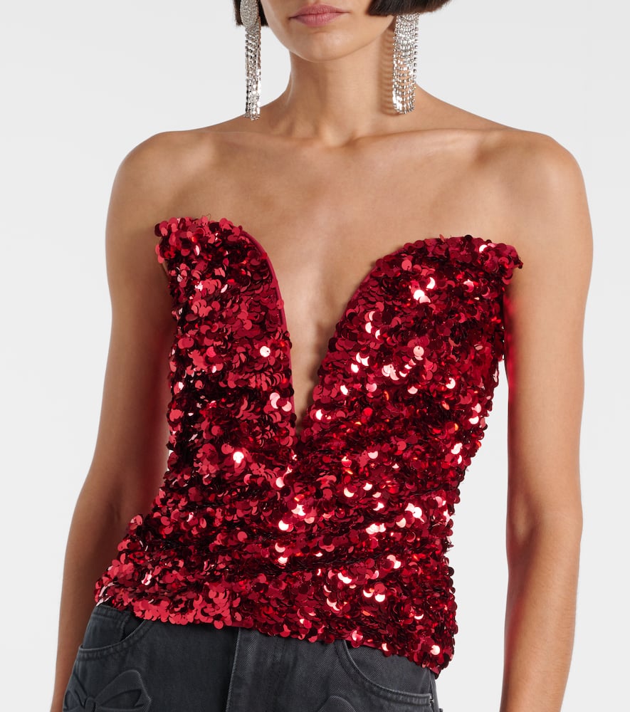 Self-portrait Sequined Corset In Rot