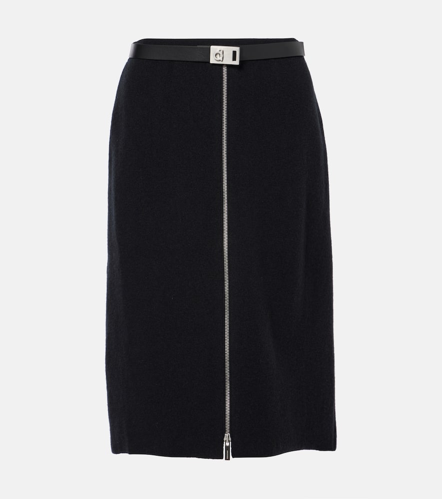 Zip-up belted pencil skirt