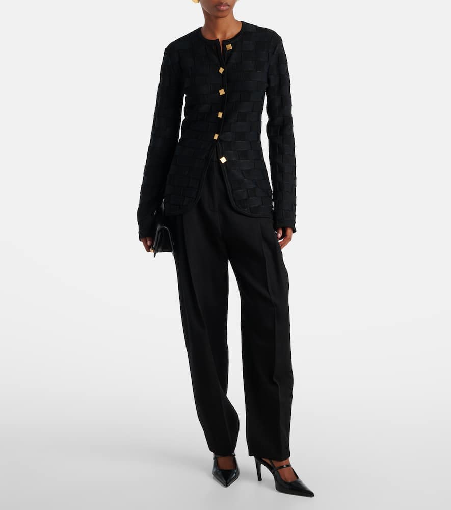 Tove Uma Check Jacquard-knit Cardigan In Black
