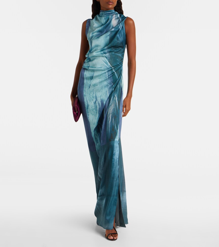 Jean Paul Gaultier Printed draped satin maxi dress