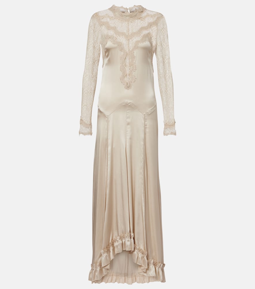 Dolores lace-trimmed silk-blend satin gown