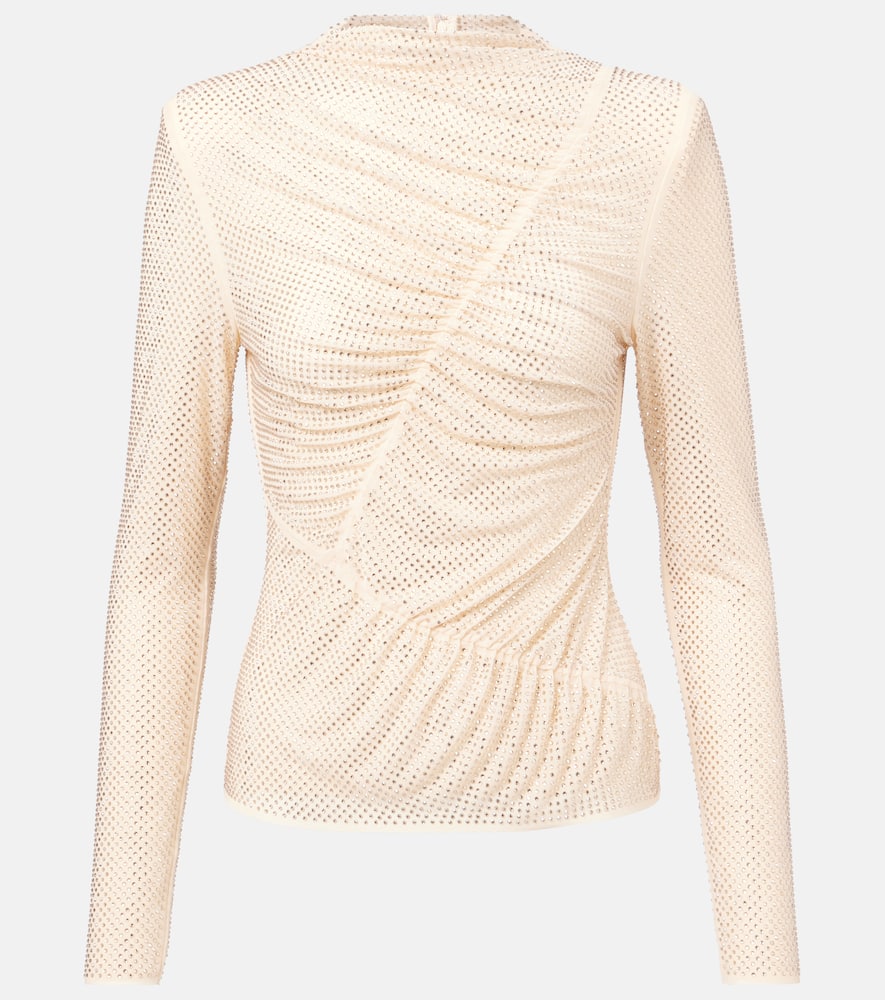 Self-portrait Gathered Rhinestone Top In Neutral
