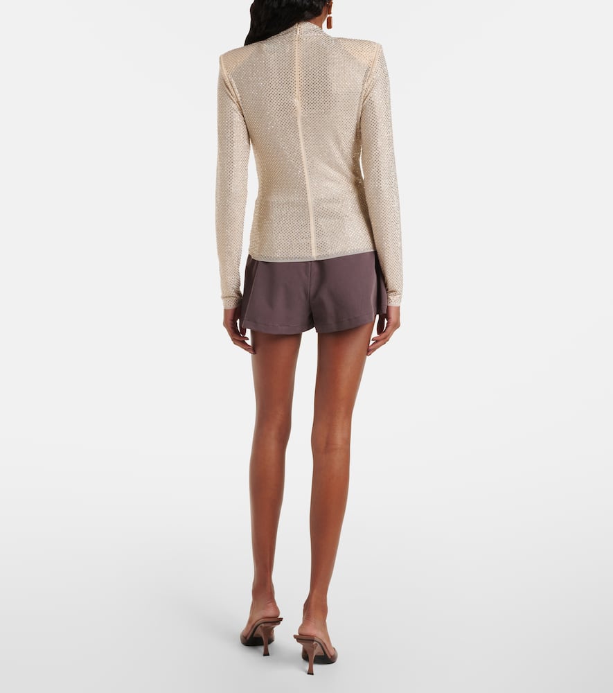 Self-portrait Gathered Rhinestone Top In Neutral