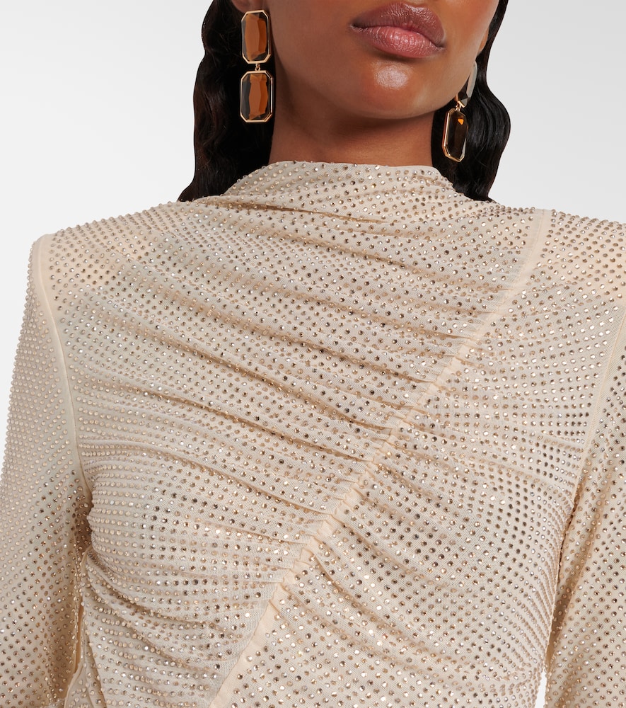 Self-portrait Gathered Rhinestone Top In Neutral