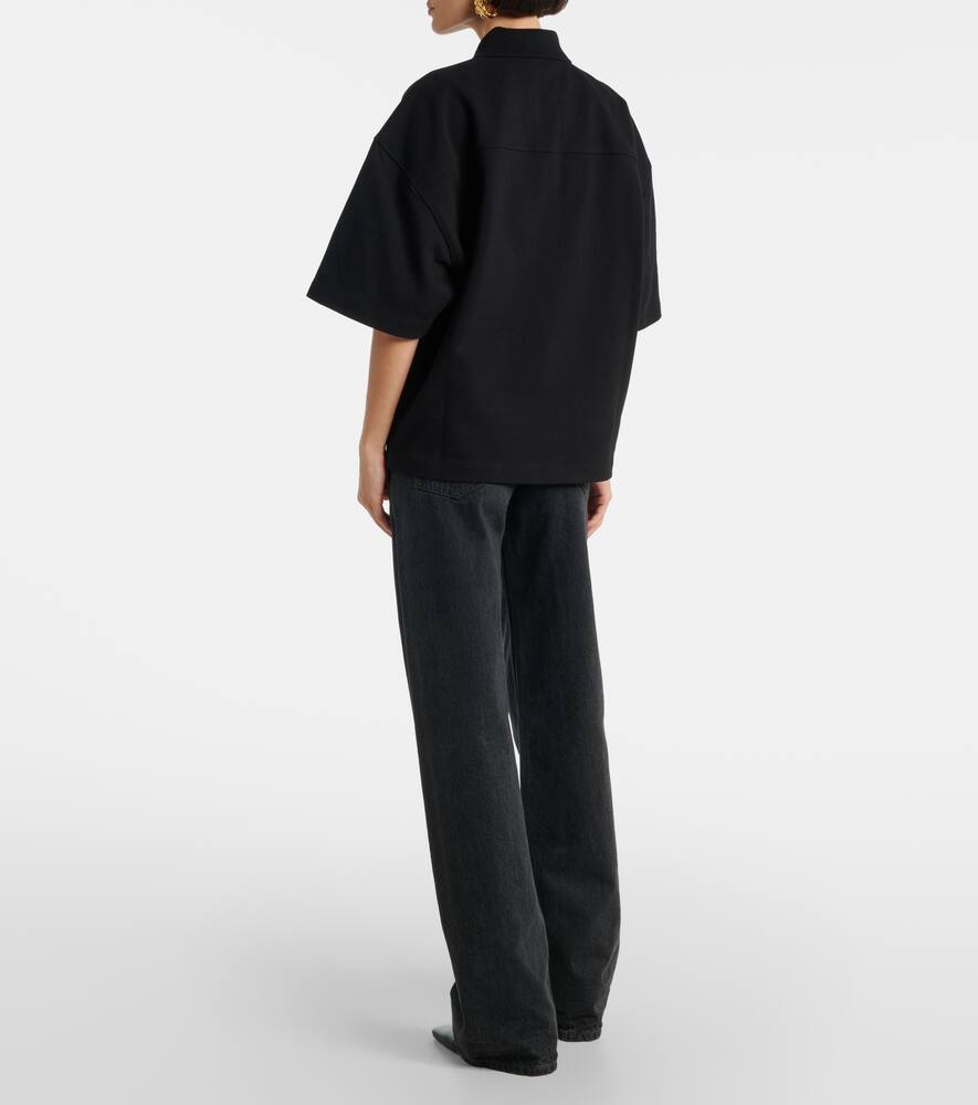 Saint Laurent Embroidered Oversized Cotton Polo Shirt In Black