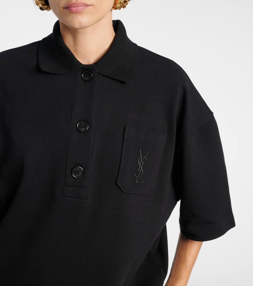 Saint Laurent Embroidered Oversized Cotton Polo Shirt In Black
