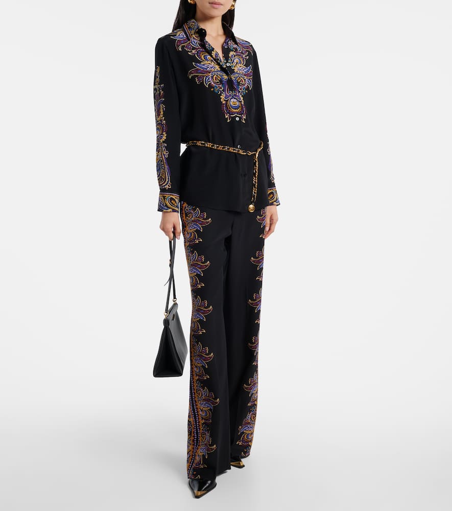 Etro Pointed Collar Silk Shirt In Multi