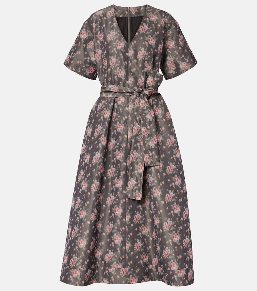 Markarian Lunetta Floral Taffetta Midi Dress In Gray