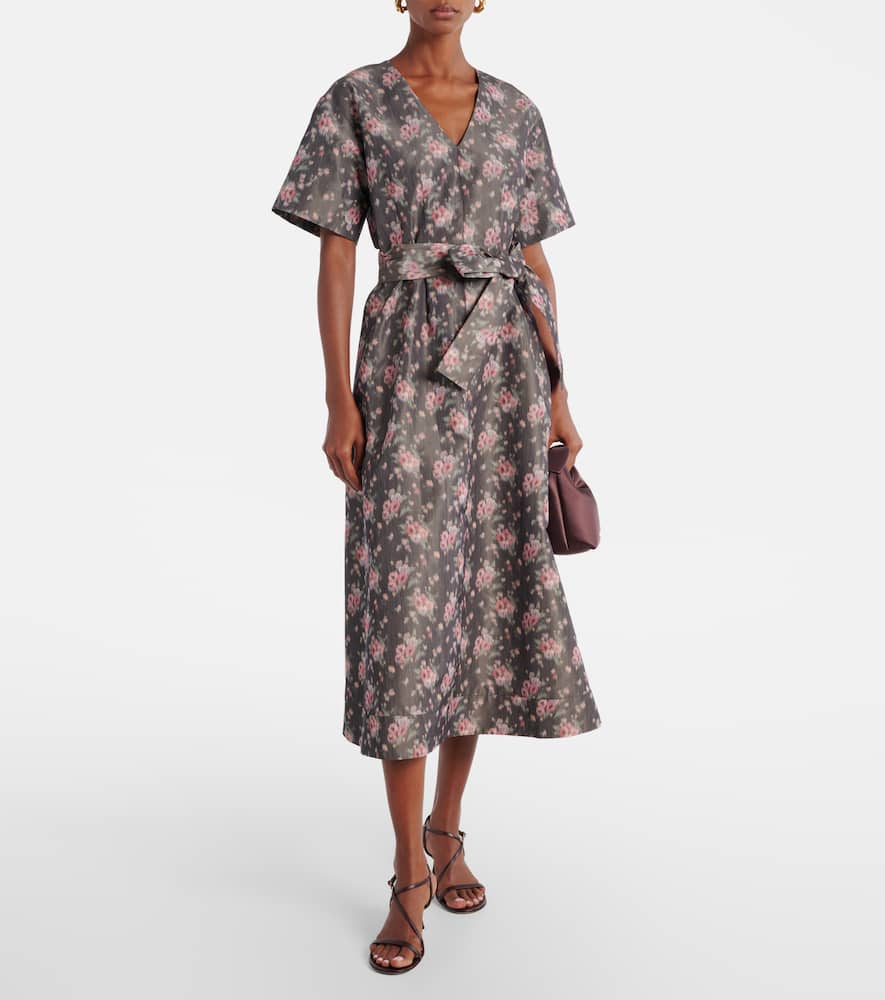 Markarian Lunetta Floral Taffetta Midi Dress In Gray