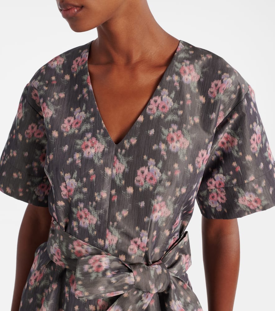 Markarian Lunetta Floral Taffetta Midi Dress In Gray