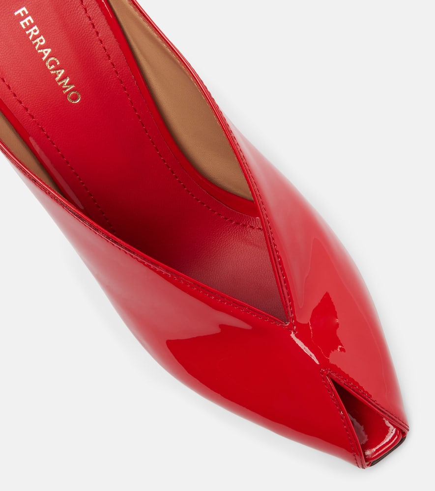Ferragamo Alicia Patent-leather Wedge Mules In Red
