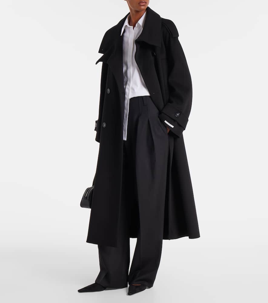 Sportmax Yole Virgin Wool Trench Coat In Black