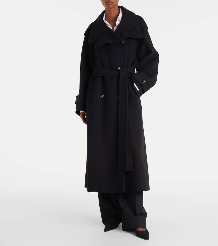 Sportmax Yole Virgin Wool Trench Coat In Black