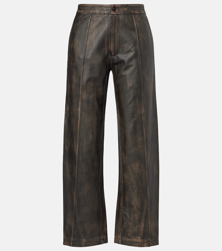 Jacques Wei High-rise Leather Wide-leg Pants In Brown