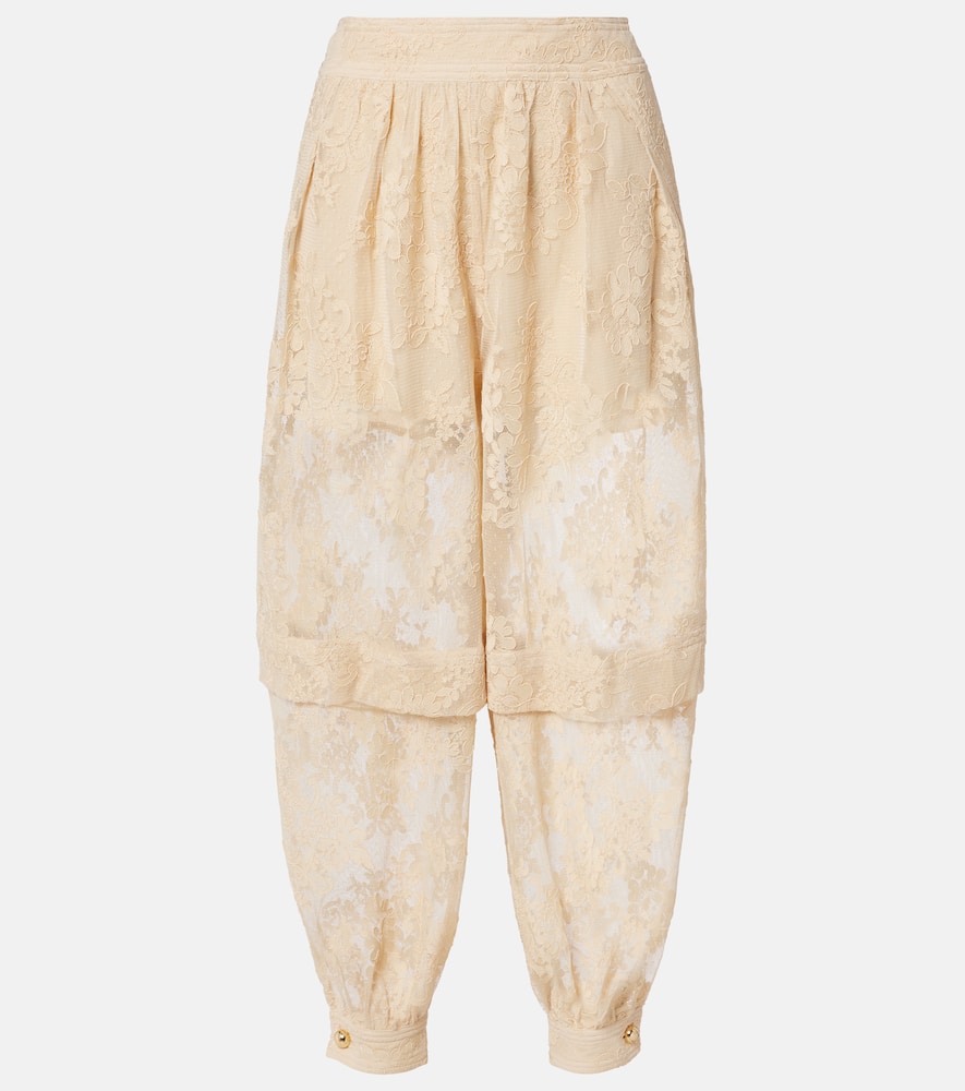 Zimmermann Hypnotic Layered Lace Barrel-leg Pants In Neutral