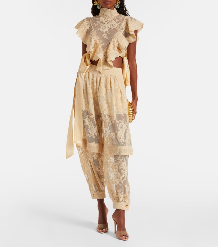 Zimmermann Hypnotic Layered Lace Barrel-leg Pants In Neutral